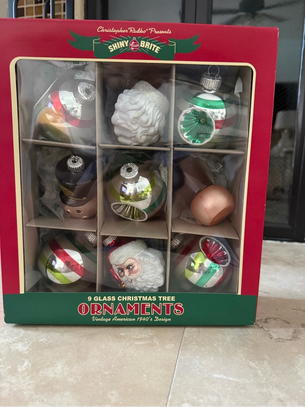 Christopher Radko Shiny-Brite 9pc Glass Christmas Ornament Set